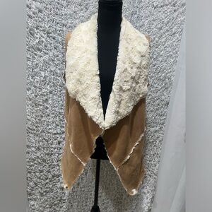 DOUBLE ZERO VEGAN Chic Tan AND CREAM FAUX SHEARLING Vest WESTERN SIZE M: